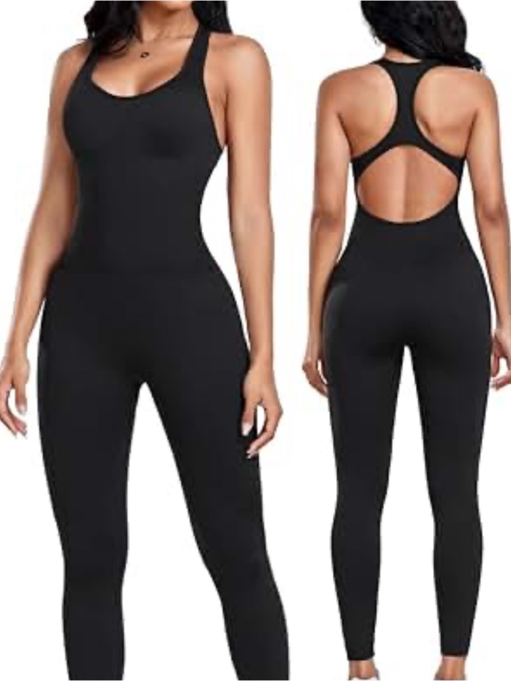 Live! Black Racerback Open-Back scrunch but Jumpsuit S